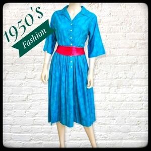 Vtg Handmade 1940s-1950s I love lucy floral damask Land Girl shirt Dress